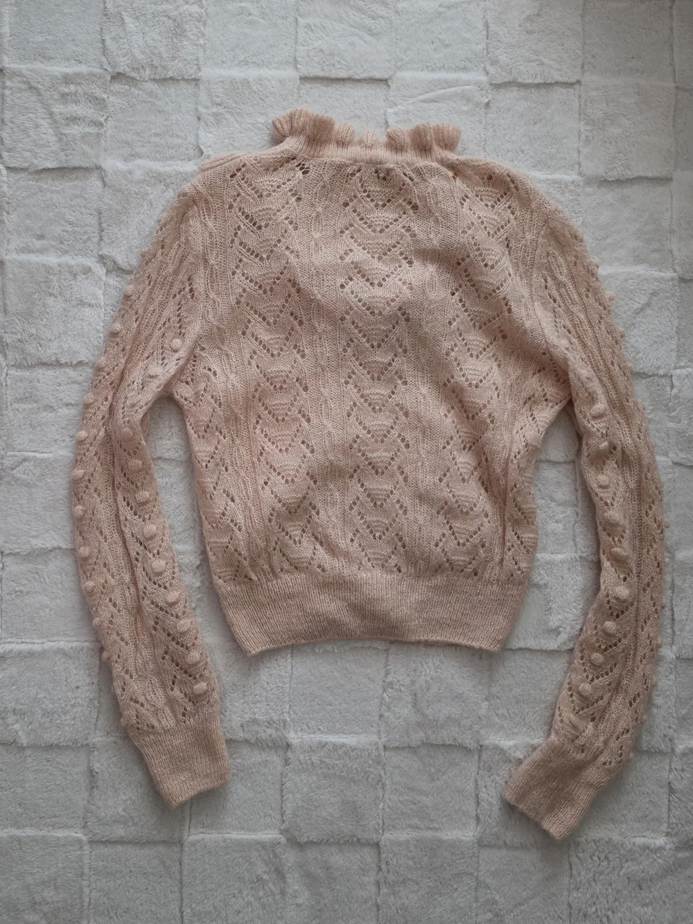 Zara Ruffled Mock Neck Knit Sweater in Blush Pink - Picture 2 of 2